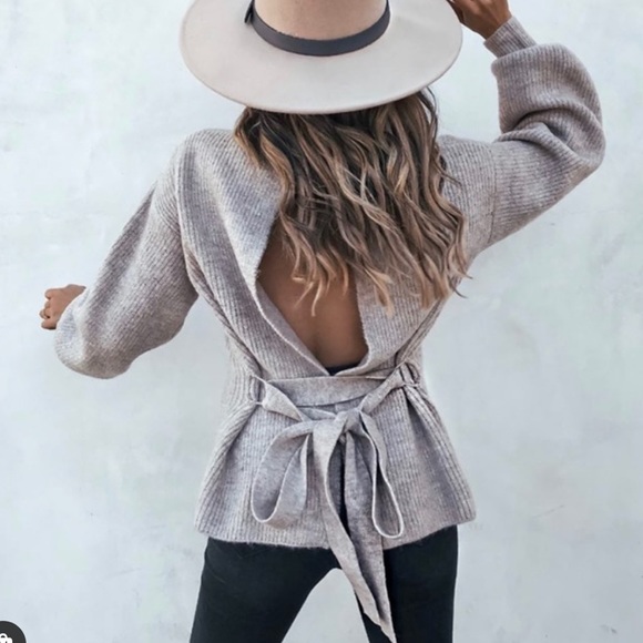 Vici Sweaters - Open back thick knit tie sweater